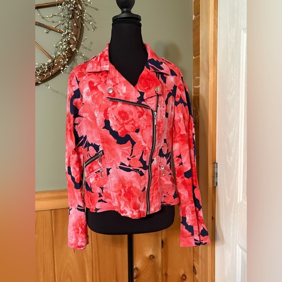 INC International Concepts Pink and Black Moto Linen Jacket - Picture 1 of 12